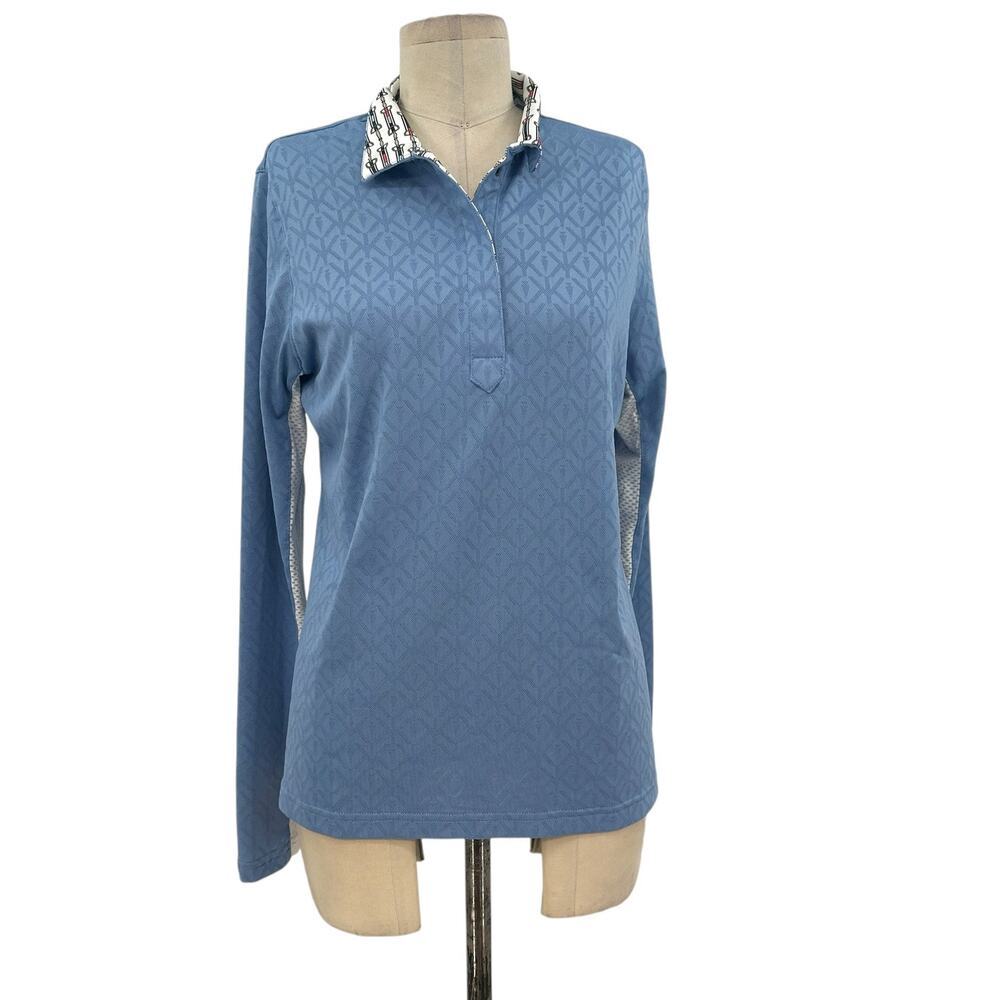 Kerrits Tailored Stretch Show Shirt Blue Long Sleeve Pullover Size Large